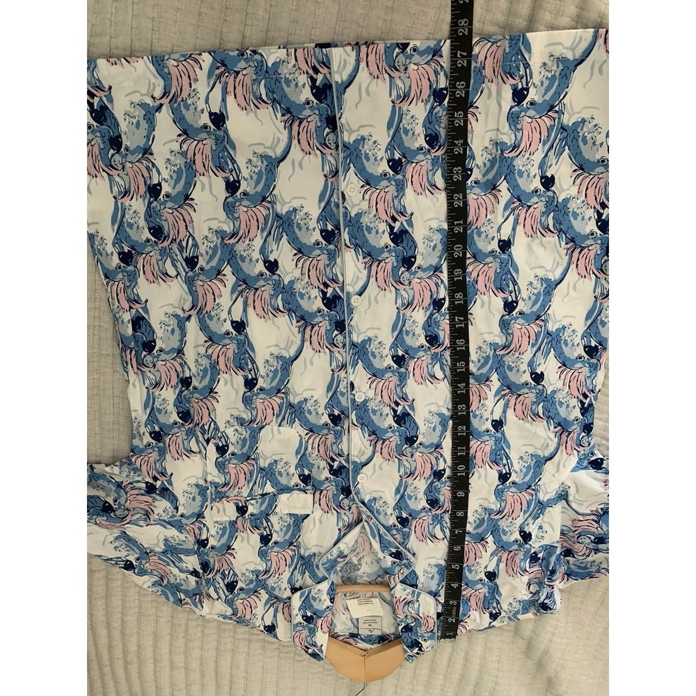 8 Oak Land Pajamas Sz M Blue Pink 100% Cotton Cockatoos Long Sleeve Shorts Prep - Picture 9 of 11